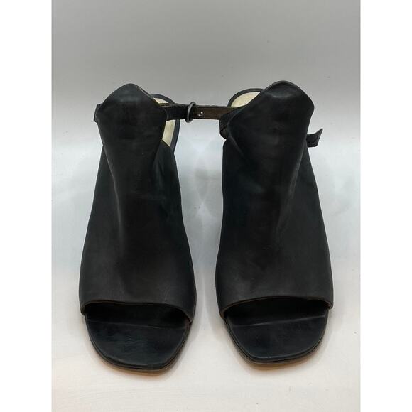 COCLICO Shoes - COCLICO Women's Black Leather Square Peep-Toe Heeled Sandals SZ 38.5(US8.5)